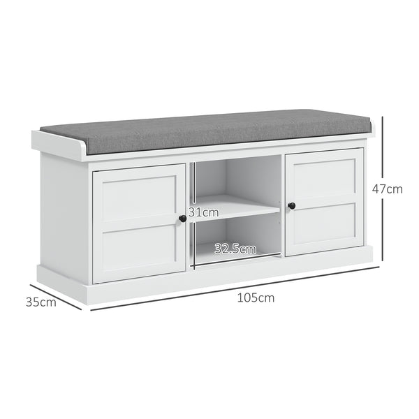 English Elm Homcom Entryway Storage Bench Padded Linen Seat Dual Cabinets White Mdf Hallway W2225P485617