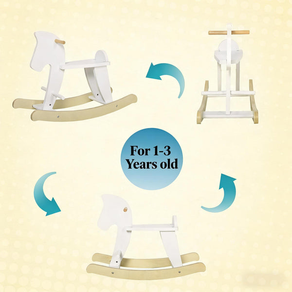English Elm Classic Wooden Toddler Rocking Horse with White Finish Safe Grip Rails Nursery Play T3971P442259