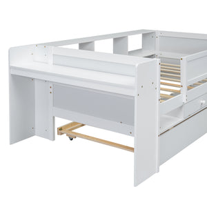 English Elm Multi-functional Twin Daybed with Trundle Desk Usb Charging Pine Wood Storage GX000462AAK