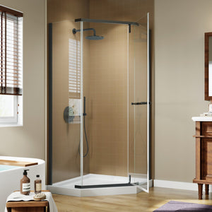 English Elm Corner Frameless Neo-angle Pivot Shower Enclosure with Tempered Glass and Sleek Hardware W637P348794