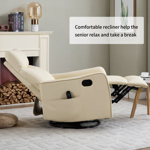 English Elm Beige Fabric Swivel Rocker Recliner with Massage Nodes and Lumbar Heat for Living Room Beige W1803P363430