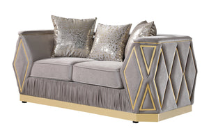 English Elm Cavalli Glam Three Piece Living Room Set Diamond Upholstery with Brushed Gold Metal Legs Taupe+Gold B009S02181