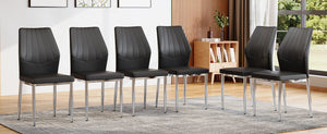 English Elm Set of 6 ergonomic dining chairs with shell-pattern back, 37" height, breathable tech fabric, sturdy metal legs and adjustable anti-slip feet for stable, comfortable seating during meals Black+Silver W1151P359608