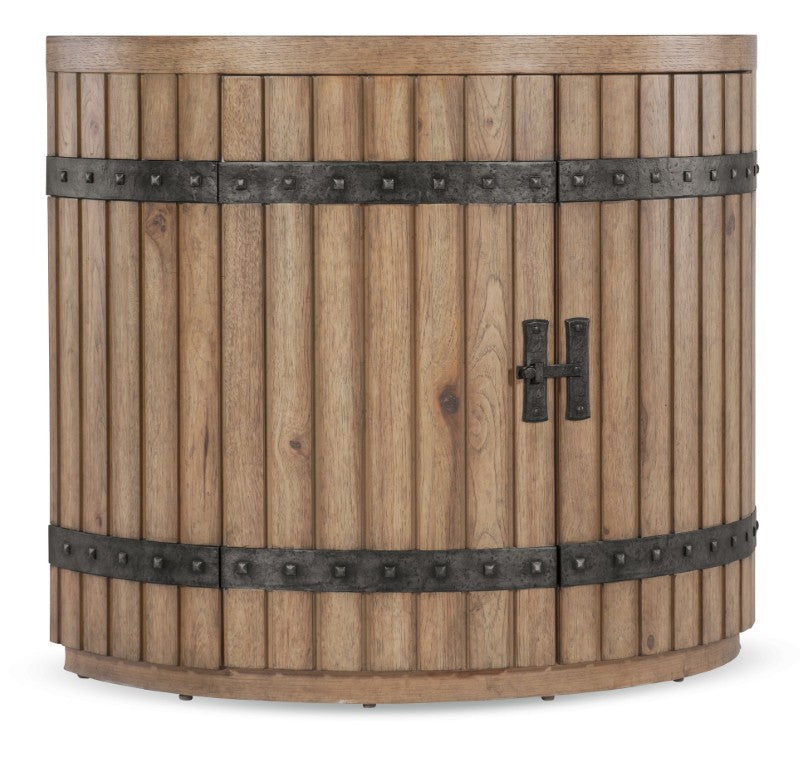 Hooker Furniture Vineyard Demilune Nightstand With Sonoma Pecky Hickory, Rustic Hammered Pulls & Soft‑Close Doors 6952-90115-80