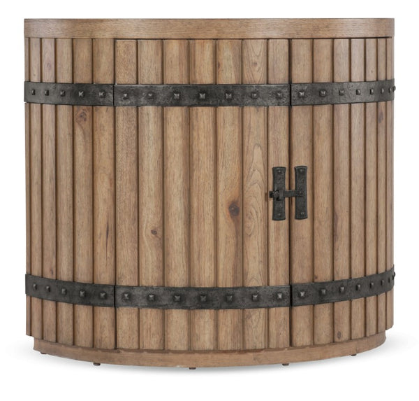 Hooker Furniture Vineyard Demilune Nightstand With Sonoma Pecky Hickory, Rustic Hammered Pulls & Soft‑Close Doors 6952-90115-80