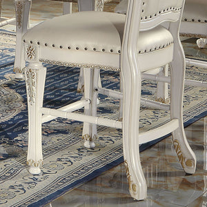 English Elm Antique Pearl Counter Height Chair Set of 2 with Nailhead Trim, Floral Wood Accents & Plush Cushions B062P209286