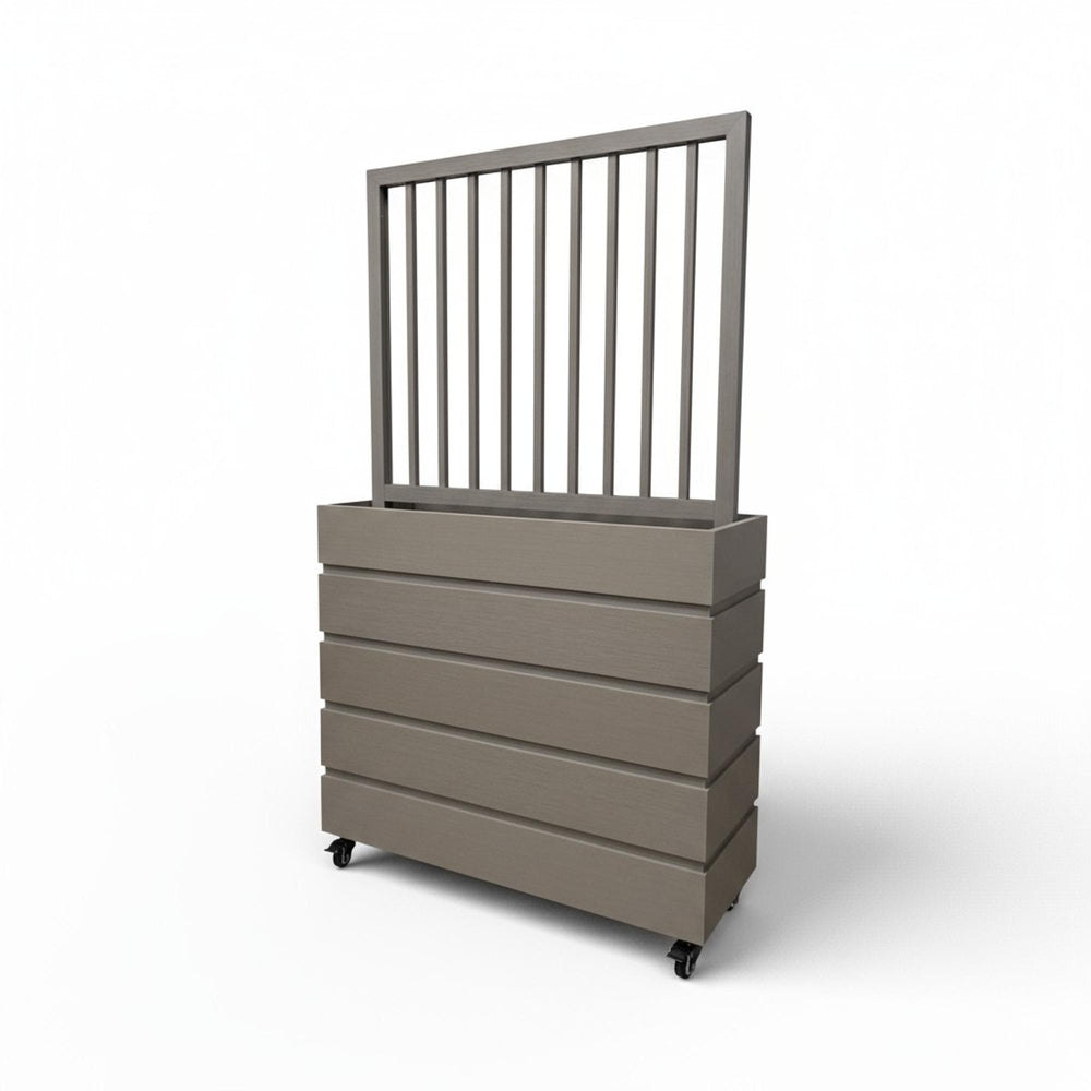 English Elm Terrace Tall Aluminum Divider Planter Warm Wood Tone Finish for Patios and Balconies Brown Grey B2755P462214