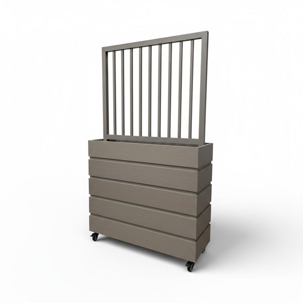 English Elm Terrace Tall Aluminum Divider Planter Warm Wood Tone Finish for Patios and Balconies Brown Grey B2755P462214