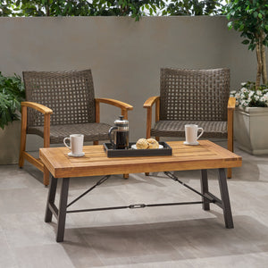 English Elm Christopher Knight Home® - Outdoor Acacia Wood Coffee Table with Teak Finish, Rustic Metal Frame, Farmhouse Patio Centerpiece 62348.00