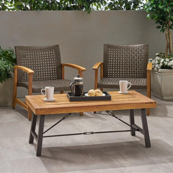 English Elm Christopher Knight Home® - Outdoor Acacia Wood Coffee Table with Teak Finish, Rustic Metal Frame, Farmhouse Patio Centerpiece 62348.00