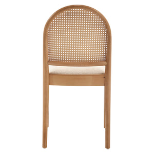 English Elm Rattan Backrest Dining Chairs Set of 2 Teddy Fabric Cushion Solid Wood Legs Kitchen Beige W3244P475485