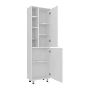 English Elm Shiprock Vertical Pantry Cabinet White – Slim Engineered Wood Storage with Silver Handles, Durable Stylish Design B092P368945