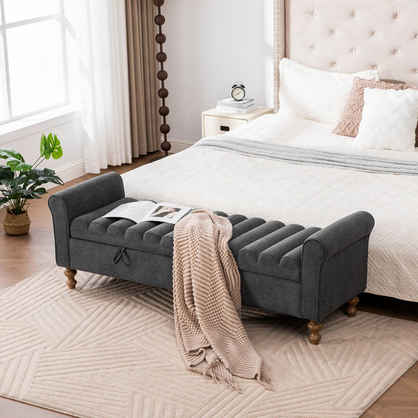 English Elm 65.55" Wide Upholstered Storage Bench Daybed with Lift Top and Rubberwood Legs W3098P397306