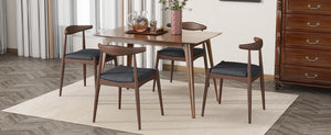English Elm [video] 5-piece Mid-century Rubberwood Dining Set with Upholstered Chairs for Family Meals Charcoal,Walnut N759S002011F
