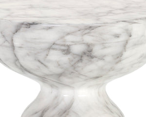 Sunpan Goya End Table - Stylish Concrete Accent for Indoor and Outdoor Spaces, Unique Variations Included Marble Look / White