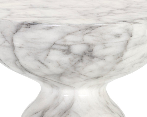 Sunpan Goya End Table - Stylish Concrete Accent for Indoor and Outdoor Spaces, Unique Variations Included Marble Look / White