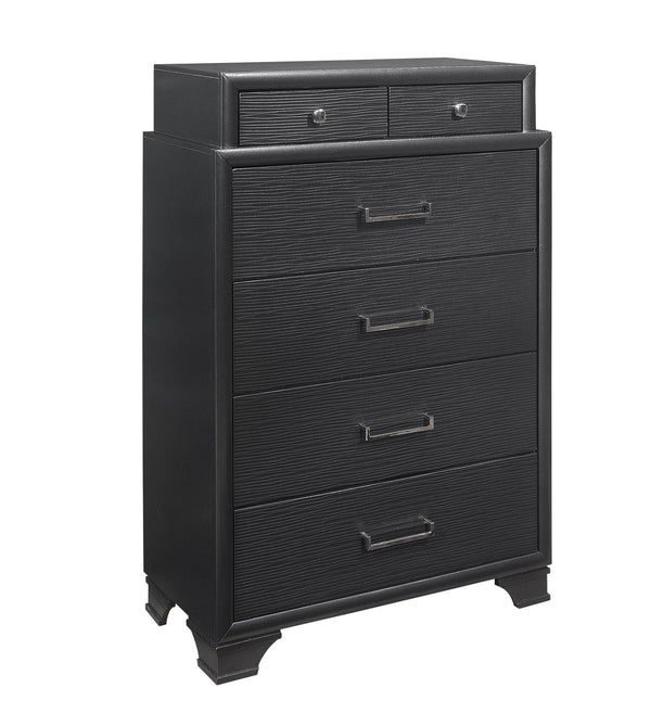 English Elm CIVIC Solid Wood 5pc Full Bedroom Set with Built‑In Storage Drawers, Slatted Base & Felt Lined Drawers Gray 30.04 L x 19.8 W x 15.63 H B201S00245