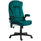 English Elm Homcom 6 Point Vibrating Massage Office Chair With Heat, Velvet High Back Executive Office Chair With Reclining Backrest, Padded Armrests and Remote, Dark Green