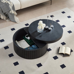 English Elm Round Wood Grain Coffee Table with Rotating Top and Hidden Storage for Modern Living Black W2085P399018
