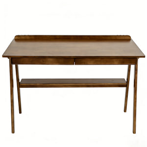 English Elm Solid Wood Writing Desk Mid Century Walnut Finish Two Drawers Shelf and Side Hooks W3204P465630