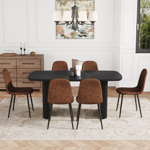 English Elm Table Set: Modern 67" Black Wood Grain Dining Table With 6 Comfortable Techno-Fabric Chairs, Durable Design W1151S04152-GIGA