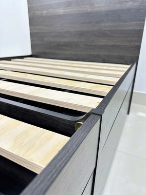 English Elm Robin Twin Storage Bed Dark Gray with 4 Extra-Deep Drawers, Sturdy Wood Frame, Slatted Platform, Adjustable Headboard Shelves B040S00132