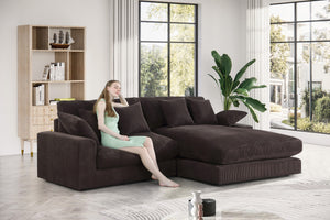English Elm Astra Corduroy Reversible Sectional Sofa with Chaise Six Pillows Casual Living Room Chocolate B2749S00211