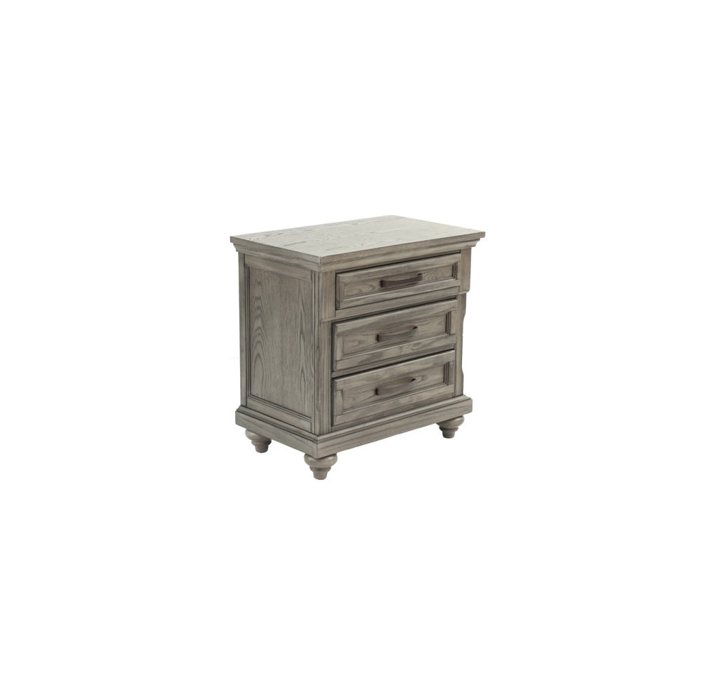 English Elm Contemporary Antique Gray Oak Nightstand with Spacious Drawers, Sturdy Modern Bedside Storage 29"H B011P210120