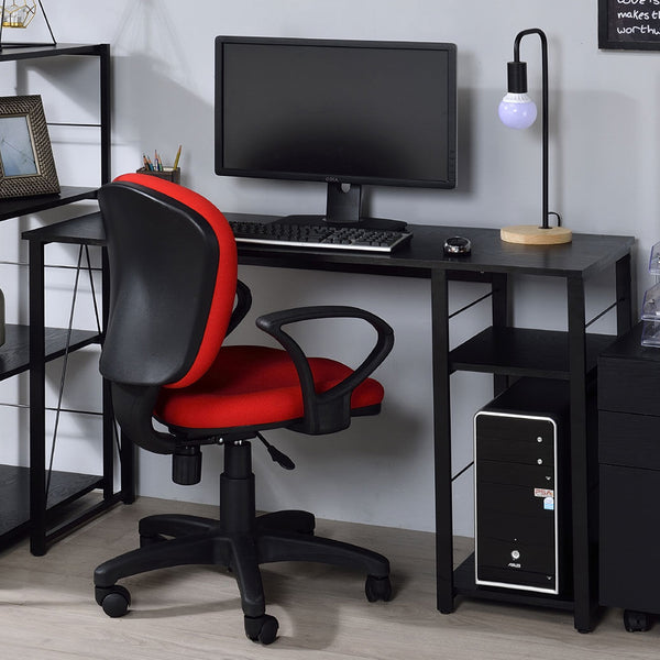 English Elm Rectangular Rustic Industrial Writing Desk with Metal Frame, 2-Tier Open Shelves for Storage and PC Black B016P312622