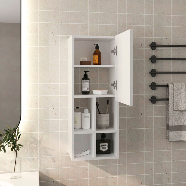 English Elm Wall Wall Cabinet with Sink 1 Door 5 Shelves White – Space-Saving Engineered Wood Bathroom Storage Unit B097P350333