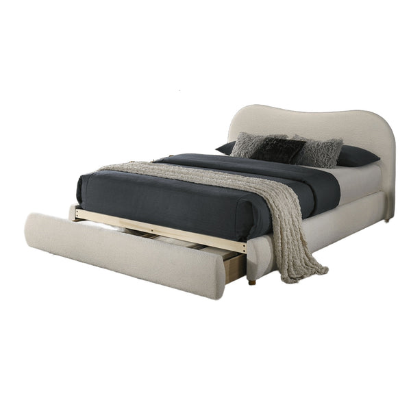 English Elm White Glam Queen Bed with High-Gloss Finish and LED Headboard, Engineered Wood Modern Design White 32 L x 21 W x 15 H B2741S00720