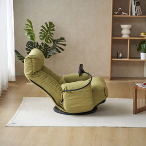 English Elm Adjustable green rotatable lounge chair with head/waist support, 360° swivel, spring seat, phone holder W244P172641