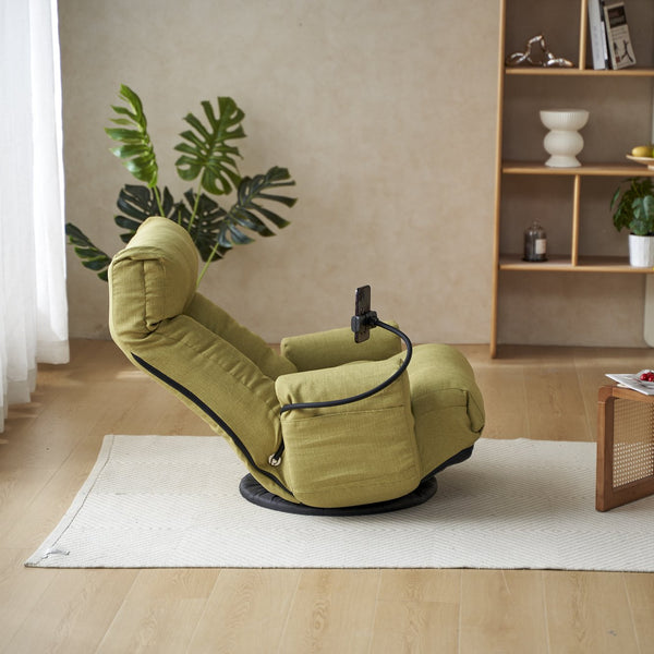 English Elm Adjustable green rotatable lounge chair with head/waist support, 360° swivel, spring seat, phone holder W244P172641