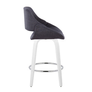English Elm Fixed-height Swivel Counterstools White Wood Base Charcoal Seat Chrome Footrest Pair B202S01821