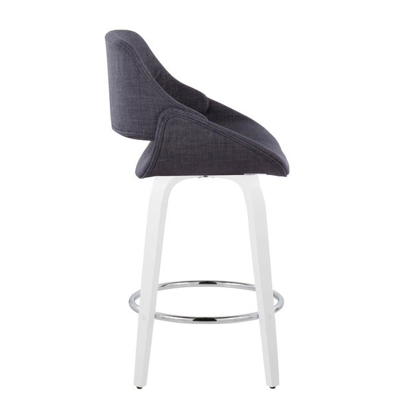 English Elm Fixed-height Swivel Counterstools White Wood Base Charcoal Seat Chrome Footrest Pair B202S01821