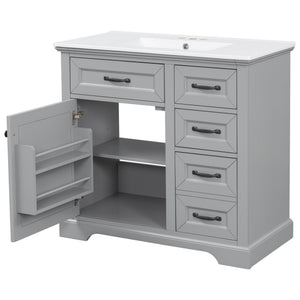 English Elm Christopher Knight Home® - 30" Bathroom Vanity with Sink Vintage Acacia Frame Ceramic Basin Soft-Close Doors & Storage Light Gray N759P313315E