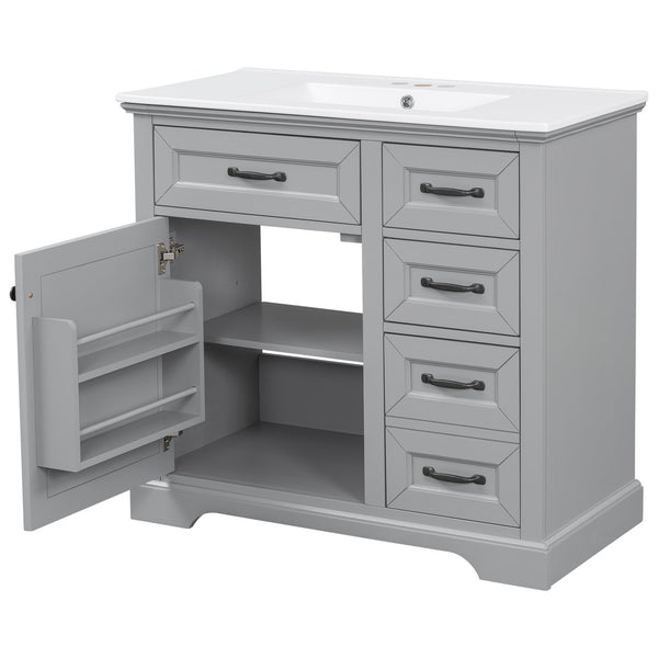 English Elm Christopher Knight Home® - 30" Bathroom Vanity with Sink Vintage Acacia Frame Ceramic Basin Soft-Close Doors & Storage Light Gray N759P313315E