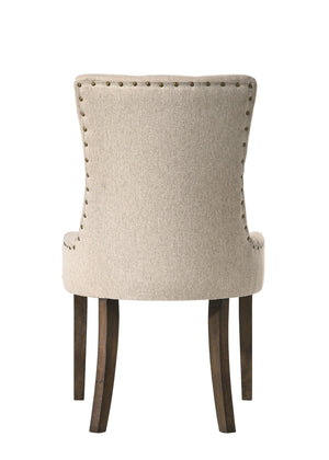 English Elm Farren Tufted Beige Fabric Side Chairs Set of 2 with Nailhead Trim, Box Seat & Weathered Oak Legs B2726P338680