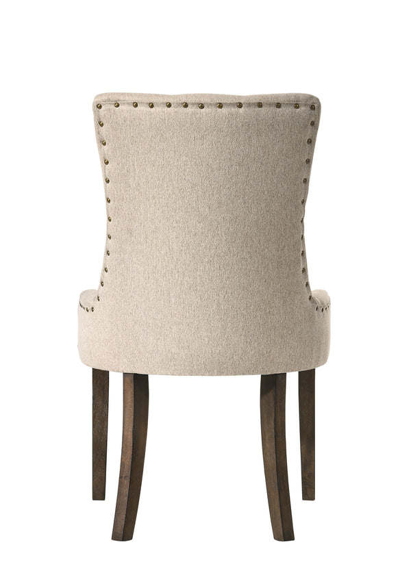 English Elm Farren Tufted Beige Fabric Side Chairs Set of 2 with Nailhead Trim, Box Seat & Weathered Oak Legs B2726P338680