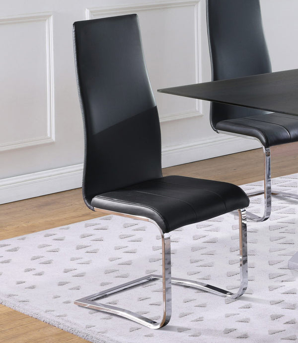 English Elm Set Leatherette Upholstered Dining Side Chairs with Ergonomic Contour, Chrome Legs, Modern Minimalist Flair Black B016P223035