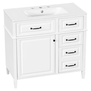 English Elm 36-Inch Modern Bathroom Vanity With Ceramic Sink, Durable Wood Frame, Adjustable Storage & Sleek Design N725P350849K