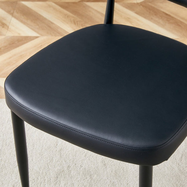 English Elm Table Set: Modern Transparent Glass Dining Table With 4 Ergonomic Black Pu Chairs For Stylish Comfort W1151S03671-GIGA