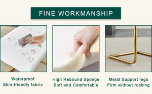 English Elm Table 5-Piece Set: Elegant White Marble Round Dining Table With Gold Legs & 4 Pu Upholstered Chairs W1151S02491-GIGA