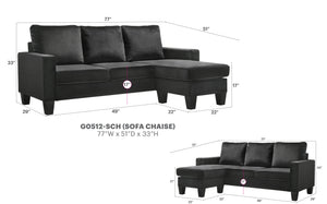English Elm Jessica reversible sectional sofa chaise in velvet — chic, durable hardwood frame, plush seating glam centerpiece Black 22 L x 68 W x 10 H B078S00015
