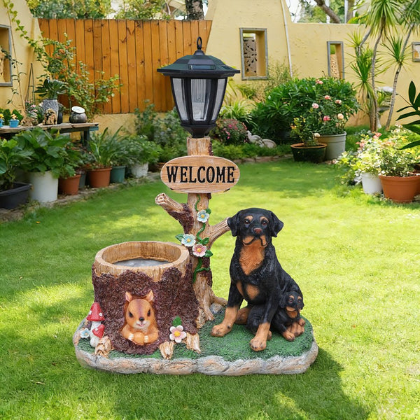 English Elm Rottweiler Mother and Puppy Sculptural Garden Planter Weatherproof Outdoor Accent W5398P464249