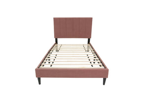 English Elm 1pc Full Upholstered Bed Blush Linen Channel Tufted Adjustable Headboard Slat Frame B011P415834