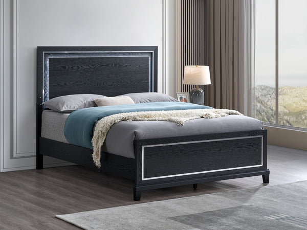 English Elm Livingston King Panel Bed - Elegant Black Finish With Backlit Headboard For Modern Bedroom Style B078S00638