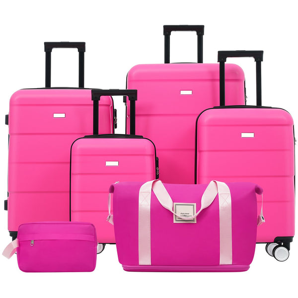 English Elm 6 Piece Hardshell Abs Travel Set with Spinner Wheels Combination Lock and Toiletry Bag Pink N732P391314H