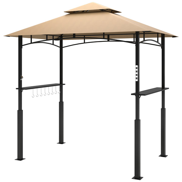 English Elm Outdoor Grill Gazebo with Vented Double Canopy Side Awning and Steel Frame T3971P398991