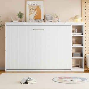 English Elm Full Full Size Murphy Bed with Bookshelf and Fold-Down Work Surface, Space-Saving LVL/MDF Design White GX002220AAK